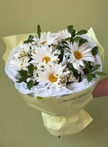 Букет &laquo;Микс ромашек с зеленью&raquo; от интернет-магазина цветов в 