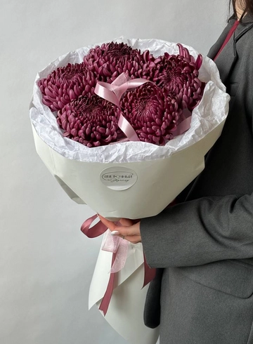 Букет «5 винных хризантем БИГУДИ» от интернет-магазина цветов в 