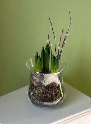 Пасхальная композиция с луковичными в кашпо от интернет-магазина цветов в 